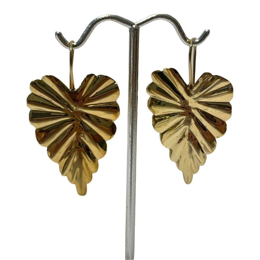 jam + rico hoja 14kgp Textured Rubbed leaf earrings tropical Hook Gold